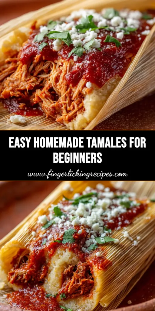 A close-up of a freshly steamed homemade tamale with soft pale yellow masa and vibrant deep-red pork filling, garnished with cilantro and cotija cheese.