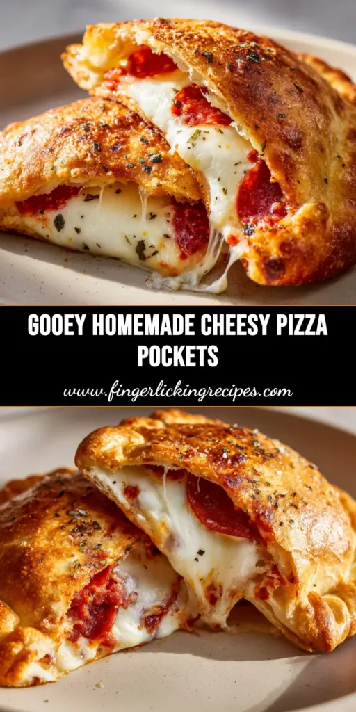 A freshly baked homemade pizza pocket pulled apart to show stretching mozzarella, rich marinara, and crisped pepperoni.