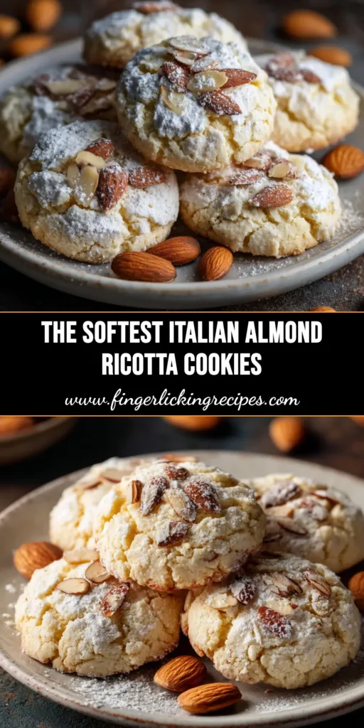 A close-up of soft Italian Almond Ricotta Cookies on a wire rack, topped with a sweet white glaze and colorful sprinkles. The perfect easy and authentic cookie recipe.