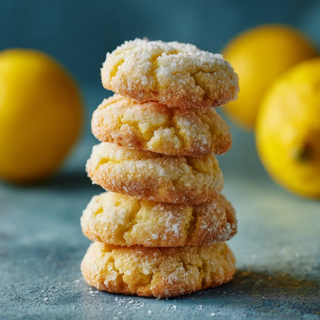 Lemon sugar cookie dough being rolled into balls and coated in sugar before baking.