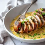Close-up of a pan-seared pork tenderloin in a cast-iron skillet, showcasing its deep golden-brown crust from the searing process.