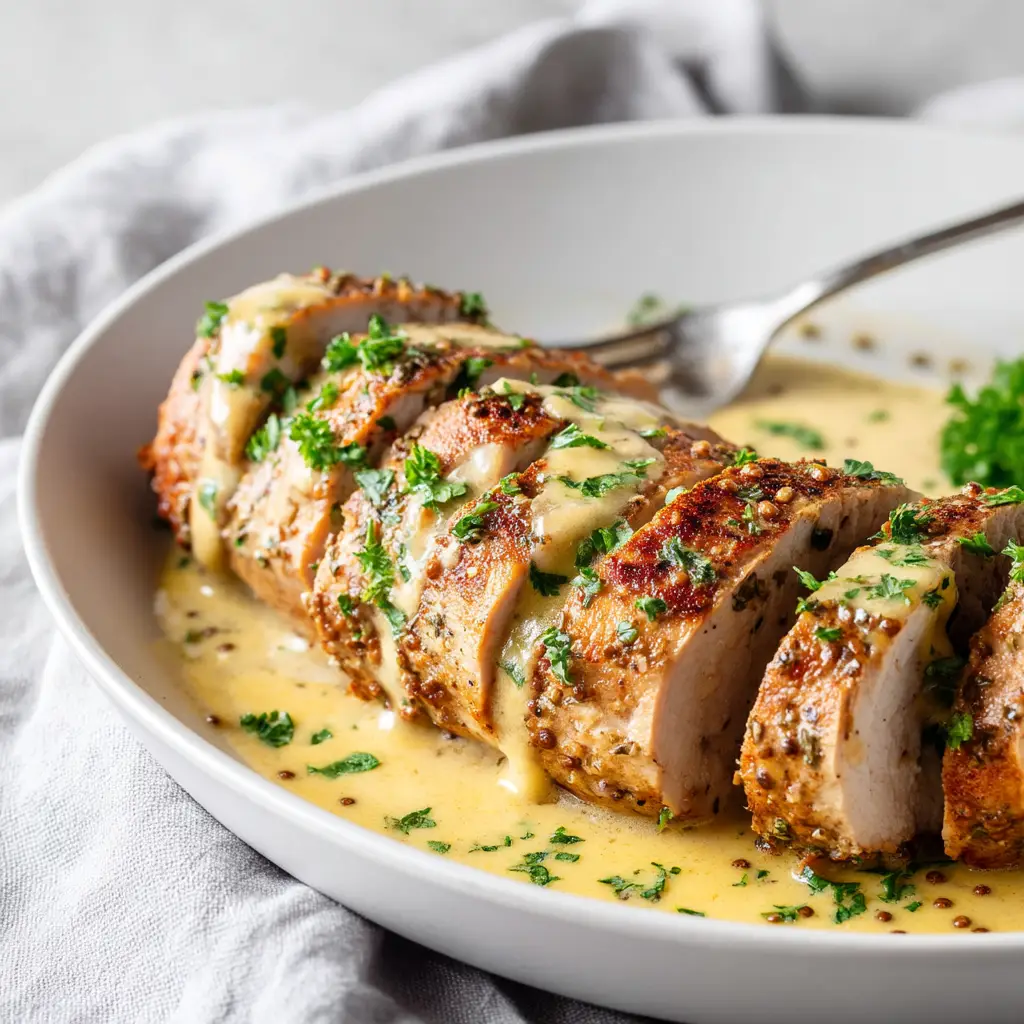 A hand seasoning a raw pork tenderloin with a spice rub before pan-searing it for a flavorful dinner.