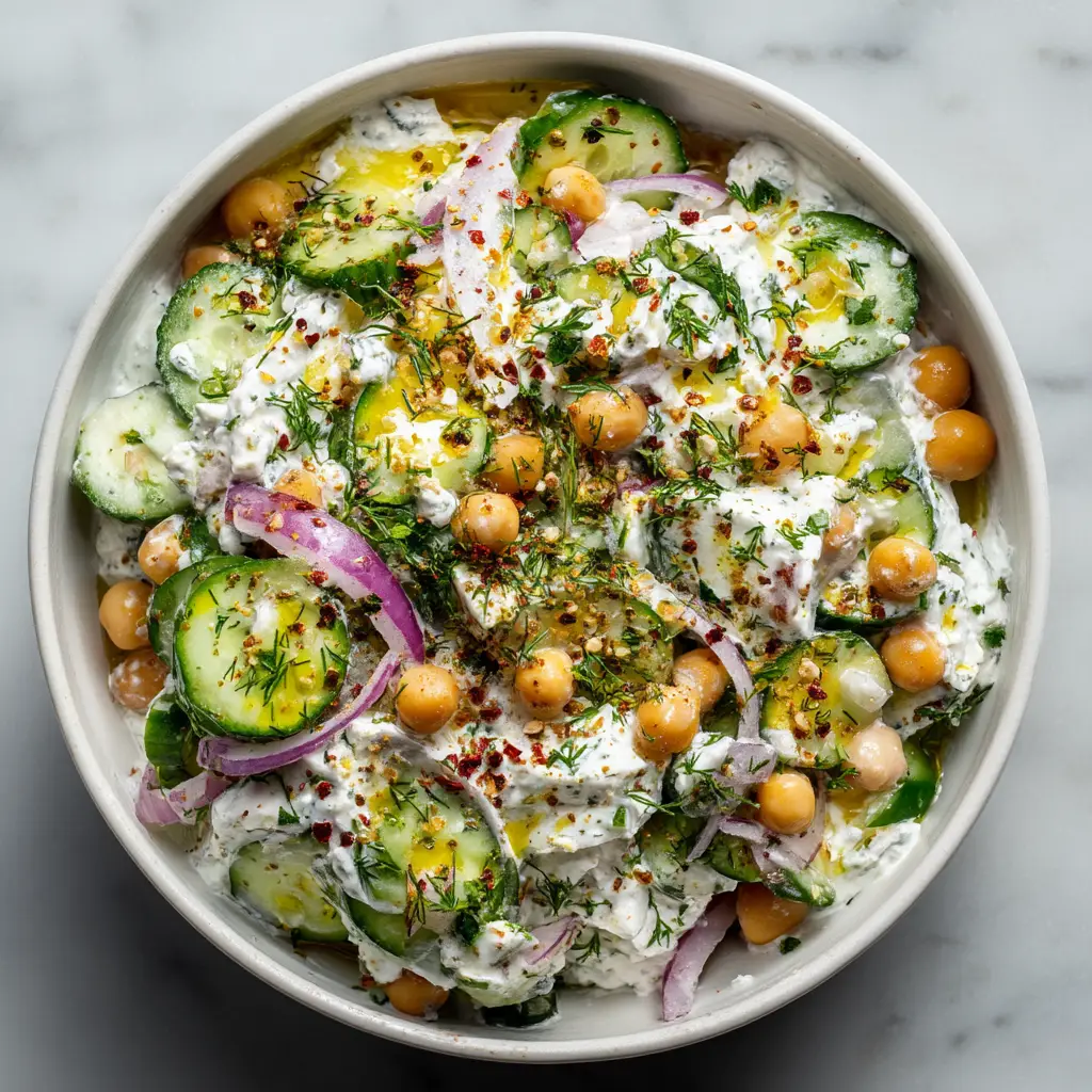 A spoonful of the high-protein cottage cheese chickpea salad being lifted from a bowl, showcasing its delicious consistency.