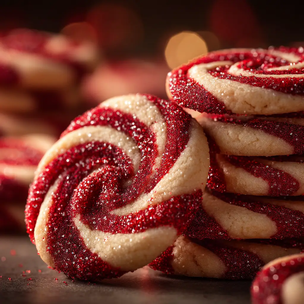 The process of twisting the red and white dough ropes together to shape the classic candy cane cookies before baking.
