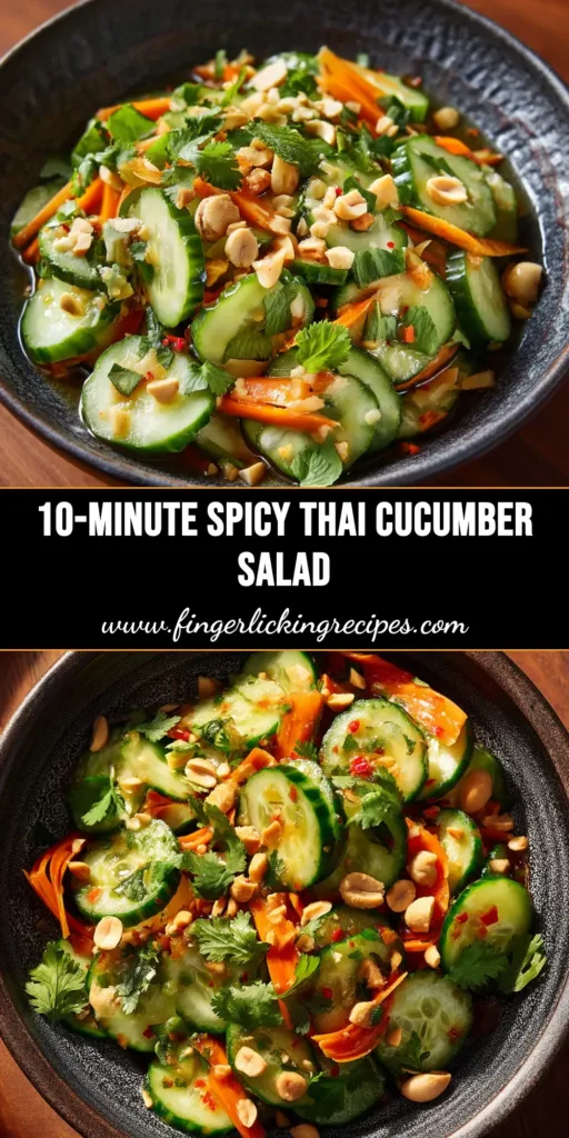 A vibrant Thai cucumber salad in a white bowl, garnished with fresh cilantro and red chili. The perfect easy and refreshing recipe.