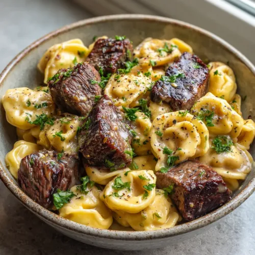 Decadent Garlic Steak Tortellini in a Rich Creamy Sauce
