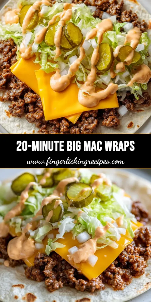 Ultimate Copycat Big Mac Wraps Recipe 5 A close-up shot of an open-faced Big Mac wrap resting on a simple white ceramic plate, loaded with browned ground beef, melted yellow American cheese, and orange-pink secret sauce.