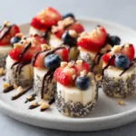 Thick banana rounds coated with creamy peanut butter, chia seeds, and crushed peanuts for the perfect Banana sushi base.