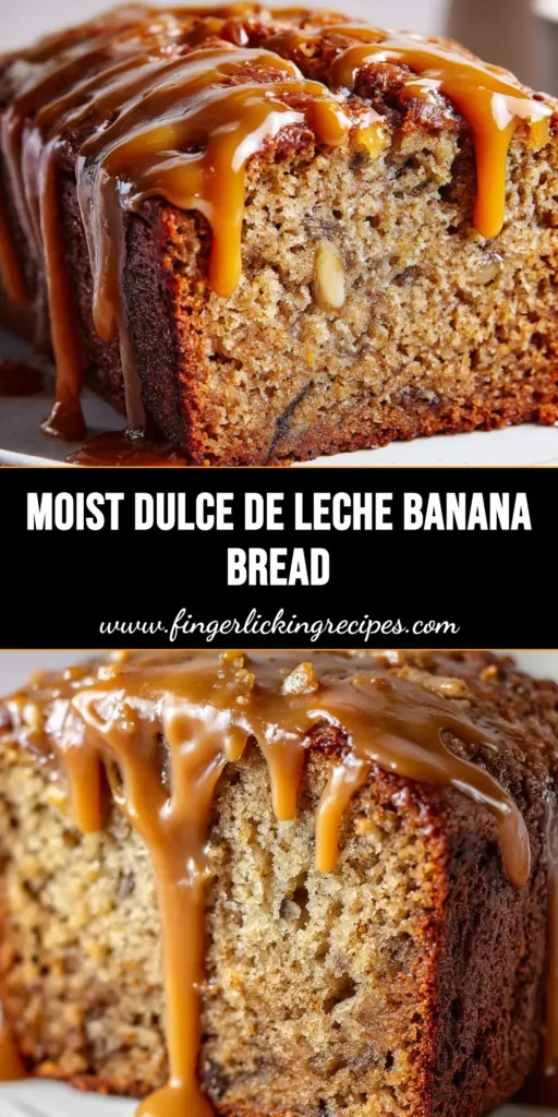 Moist Banana Bread Recipe with Dulce de Leche Swirls 5 A decadent slice of the ultimate moist banana bread recipe featuring a golden-brown crust and thick dulce de leche swirls.