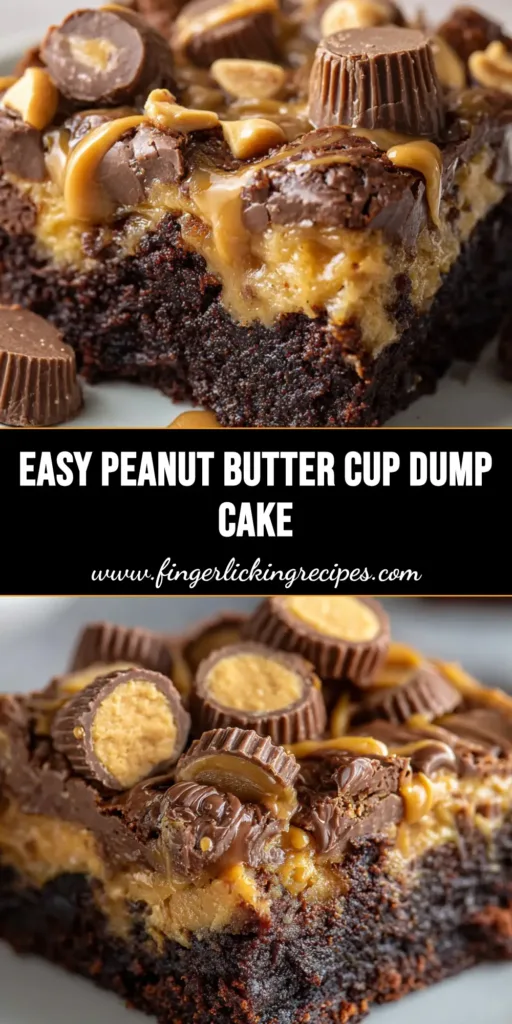 A gooey slice of Peanut Butter Cup Dump Cake on a white plate, showing the rich chocolate and peanut butter layers.