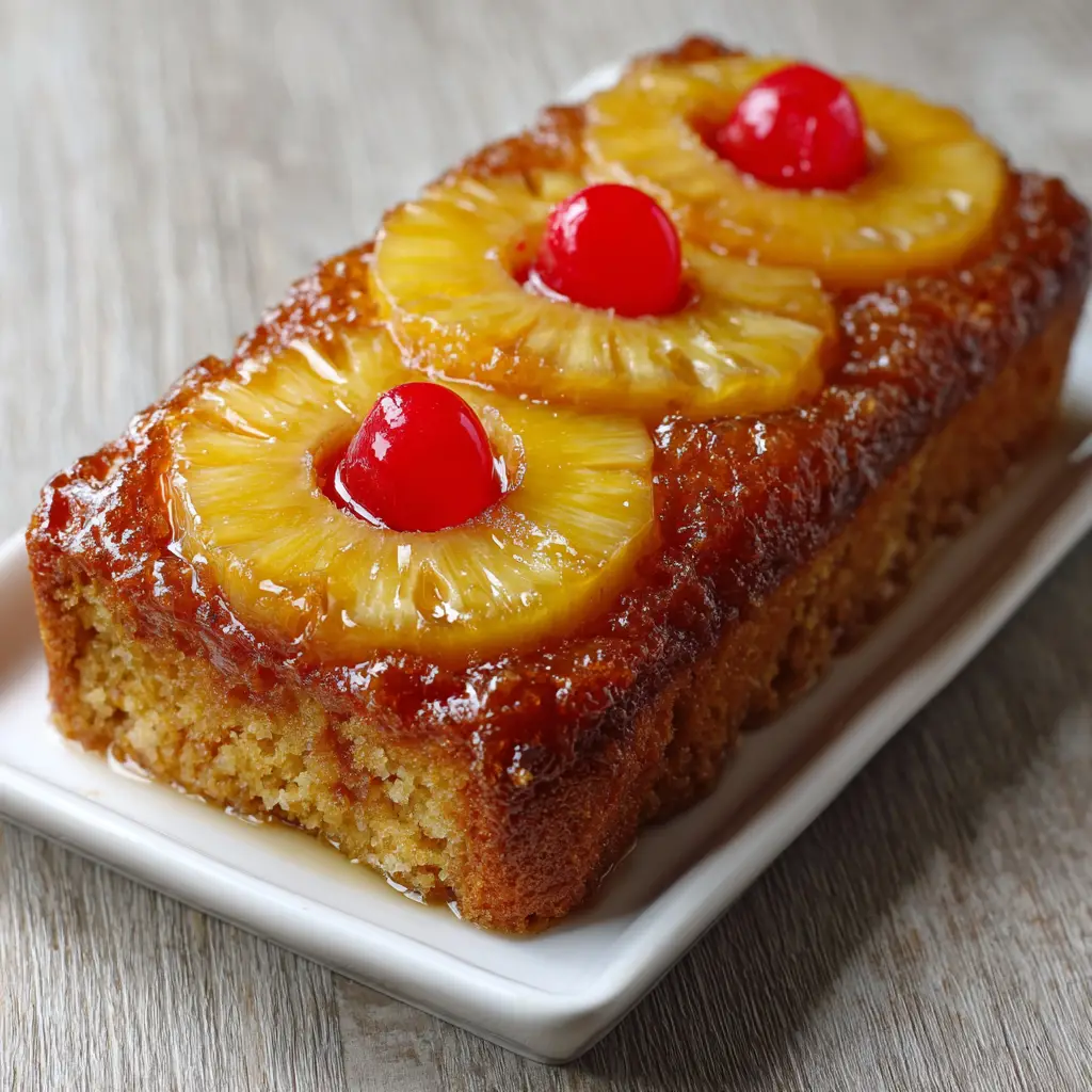 Overhead shot of Pineapple Bread with three caramelized rings and a clear sticky glaze.