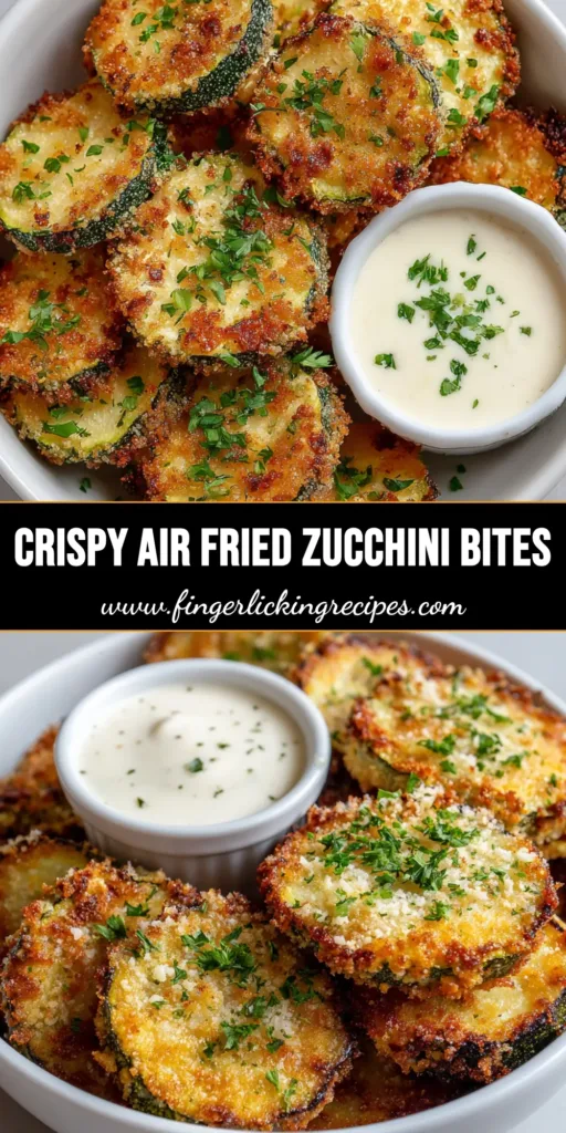A handheld smartphone photo of a white ceramic bowl filled with golden-brown, crispy breaded Air Fried Zucchini Bites garnished with fresh parsley and served with garlic sauce.