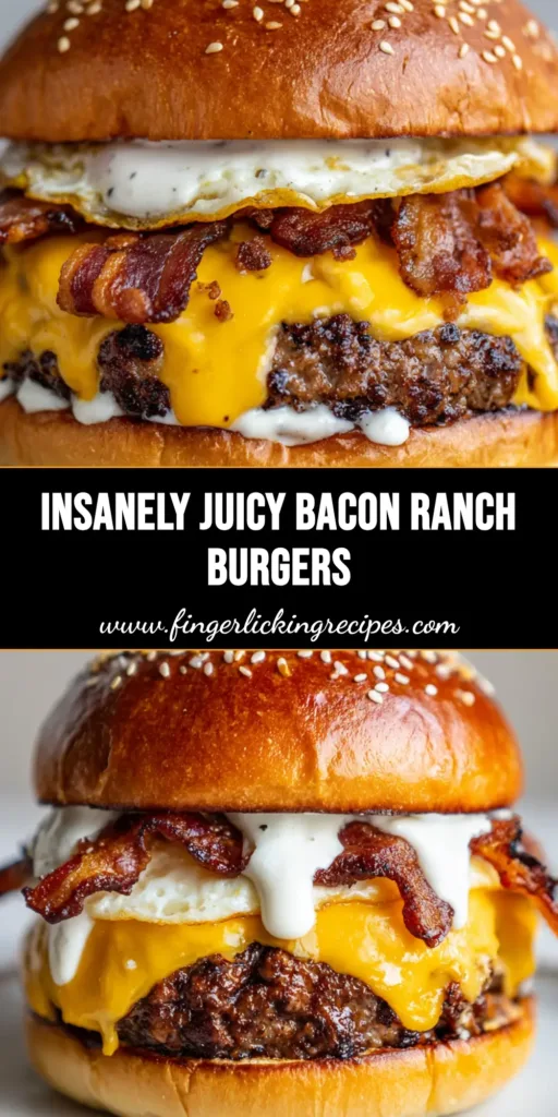 A close-up of the ultimate Bacon Ranch Crack Burgers featuring a beef and sausage patty, runny egg, and sesame brioche bun.