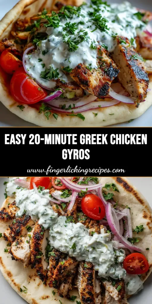 A handheld Greek Chicken Gyro wrapped in soft pita with charred chicken, white tzatziki, and red onions. (Greek Chicken Gyros)