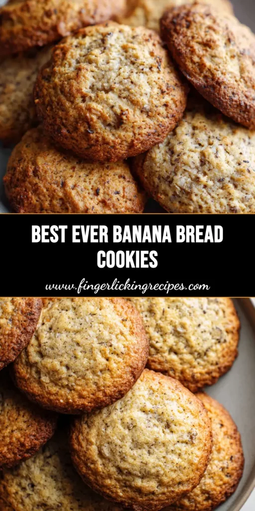 A close-up vertical shot of Chewy Banana Bread Cookies stacked on a grey plate, showcasing their crinkled golden-brown tops and cinnamon specks.