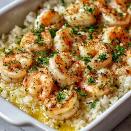 Garlic Butter Shrimp Rice Bake: A Golden Seafood Casserole