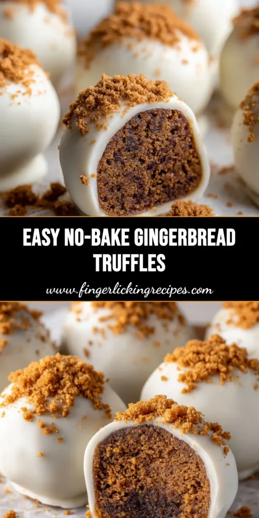Perfectly round Gingerbread Truffles coated in a smooth white chocolate shell, topped with a delicate dusting of finely crushed brown gingerbread cookie crumbs and cinnamon powder.