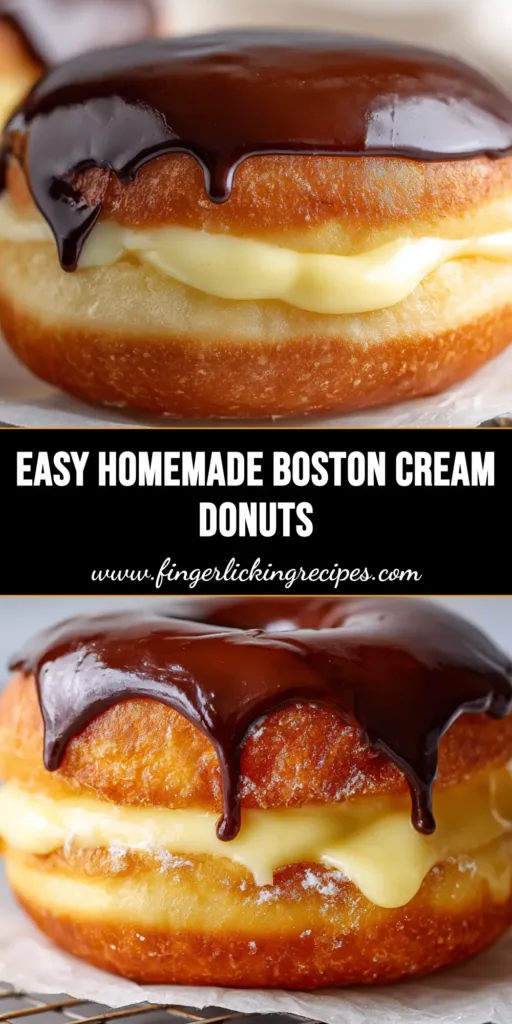 A freshly made Boston Cream Donut showing a golden-brown puffed yeast dough, thick pale yellow vanilla custard oozing from a split, and a heavy glossy dark brown chocolate glaze.