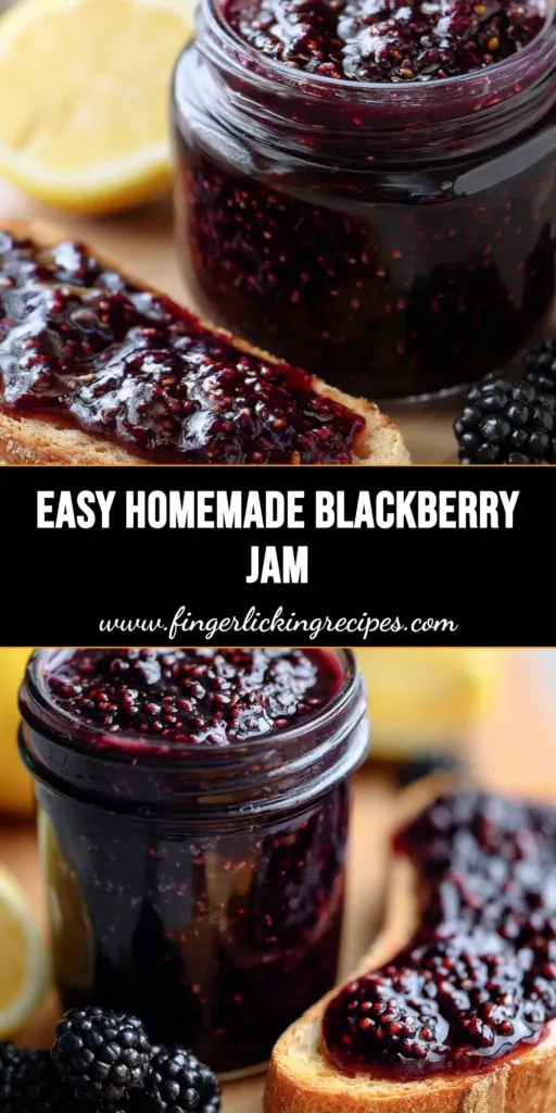 Outstanding Homemade Blackberry Jam for Artisan Toast 5 A close-up of a clear glass mason jar filled with thick, glossy Homemade Blackberry Jam sitting next to golden-brown artisan toast.