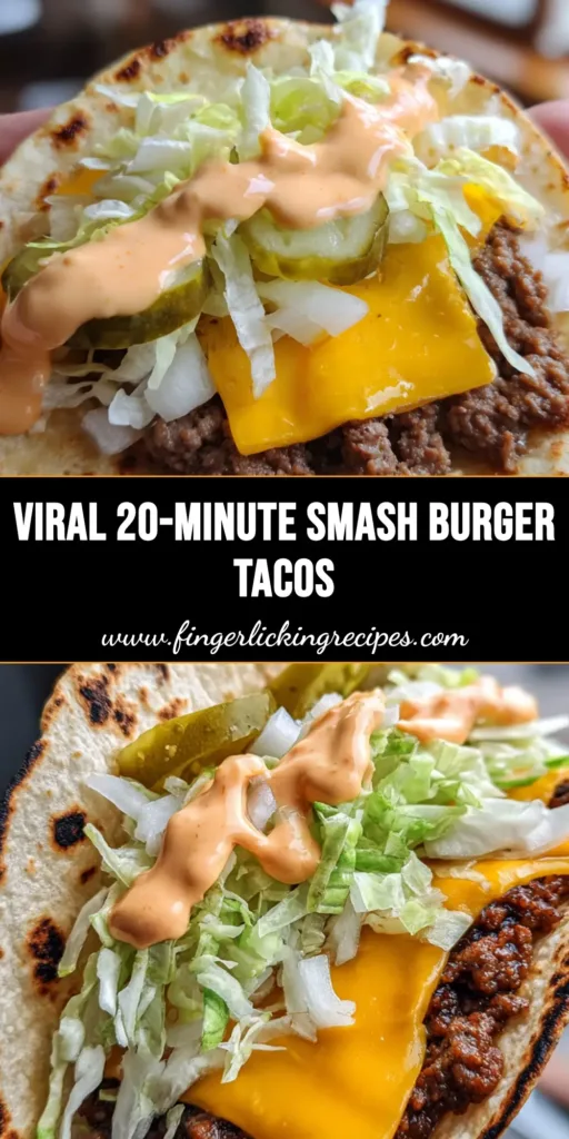 A close-up shot of a Smash Burger Taco with melted cheese, lacy beef edges, and creamy orange sauce on a toasted tortilla.