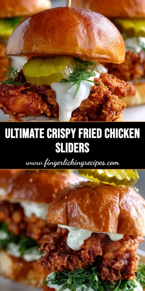 Crispy Fried Chicken Sliders with Creamy Aioli and Buttery Brioche 5 A stack of three Crispy Fried Chicken Sliders on a white plate, featuring golden-brown craggy crusts, dripping white aioli, and crinkle-cut pickles on toasted brioche buns.