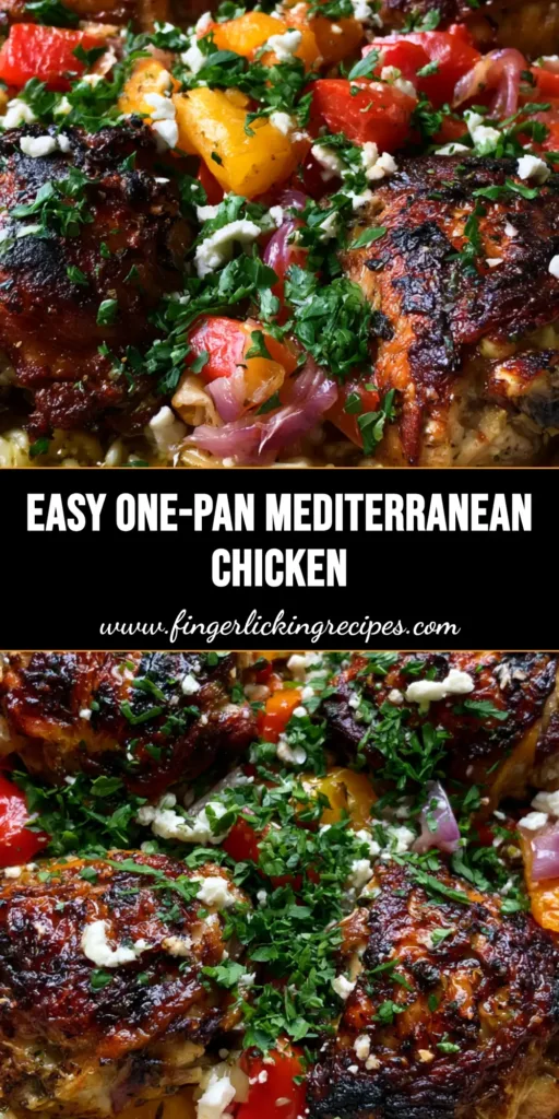 Mediterranean Chicken Casserole with Crispy Skin and Golden Herb Orzo 4 Top-down view of a Mediterranean Chicken Casserole in a white ceramic dish with crispy chicken thighs, ivory orzo, and feta.