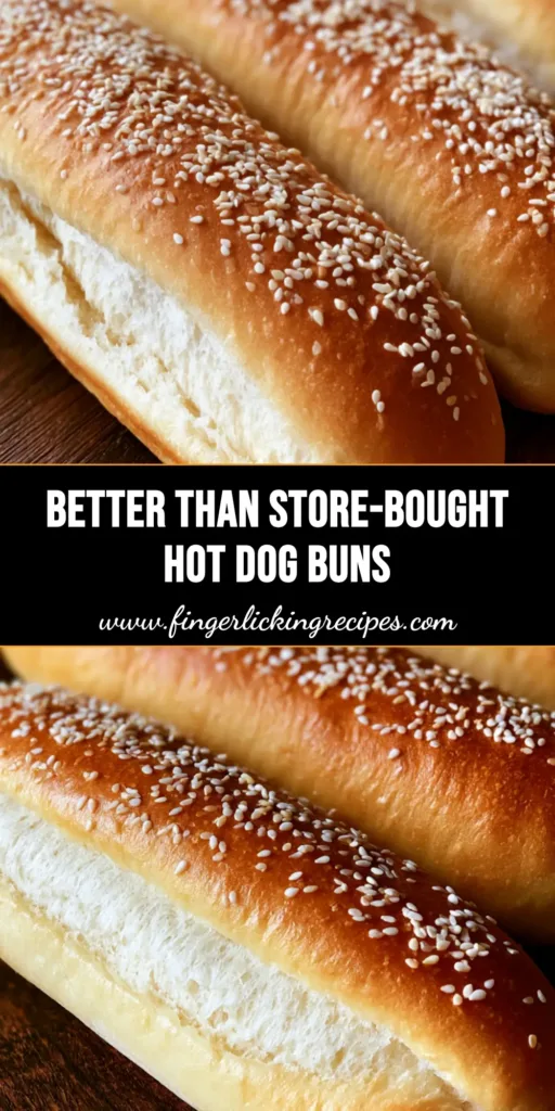 Homemade Hot Dog Buns: The Ultimate Fluffy Split-Top Recipe 5 Three freshly baked golden-brown Homemade Hot Dog Buns with white sesame seeds on a dark rustic wood surface.