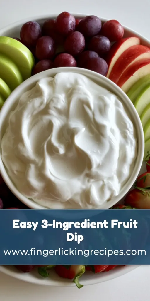 A professional top-down view of a Cream Cheese Fruit Dip platter featuring a white bowl of fluffy marshmallow dip surrounded by a symmetrical ring of sliced apples, grapes, and strawberries.