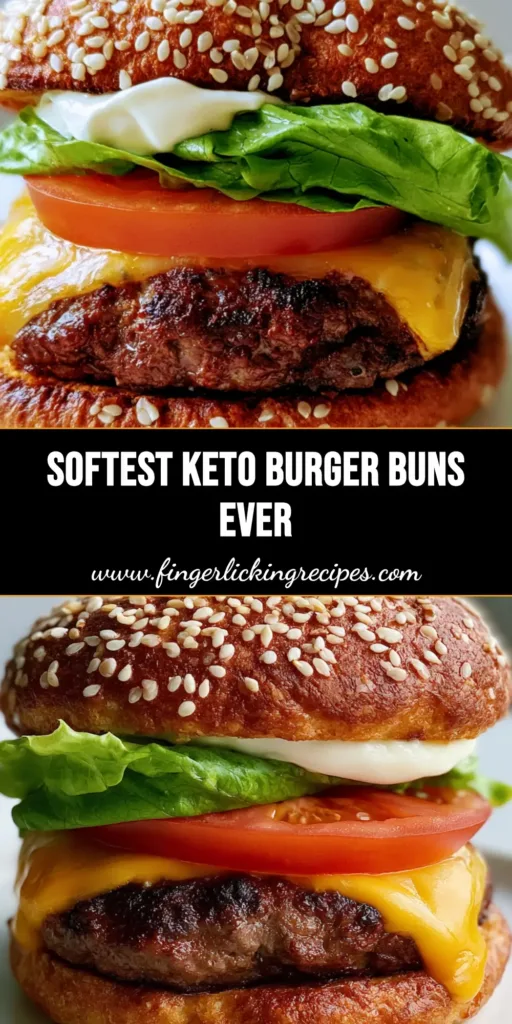 A handheld smartphone photo of a gourmet Keto Burger Bun assembled with a charred beef patty, melted cheddar, tomato, and romaine lettuce on a white plate.