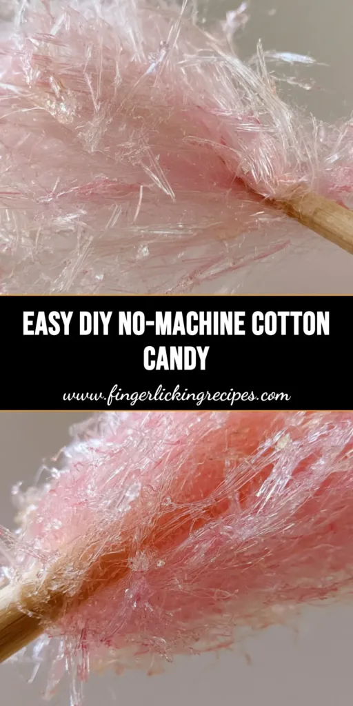 A handheld smartphone photo of pink spun sugar threads wrapped around a wooden stick. (Homemade Cotton Candy Without a Machine)