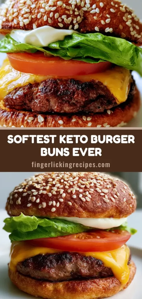 A handheld smartphone photo of a gourmet Keto Burger Bun assembled with a charred beef patty, melted cheddar, tomato, and romaine lettuce on a white plate.