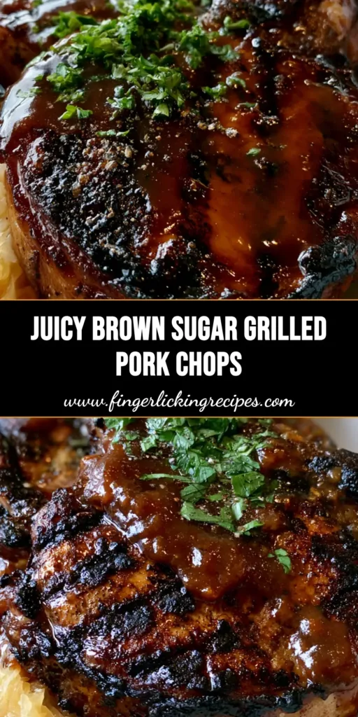 Grilled Brown Sugar Pork Chops with Caramelized Amber Glaze and Warm Sauerkraut 6 A high-angle shot of two thick-cut Grilled Brown Sugar Pork Chops with dark charred grill marks on a bed of sauerkraut in a white bowl.
