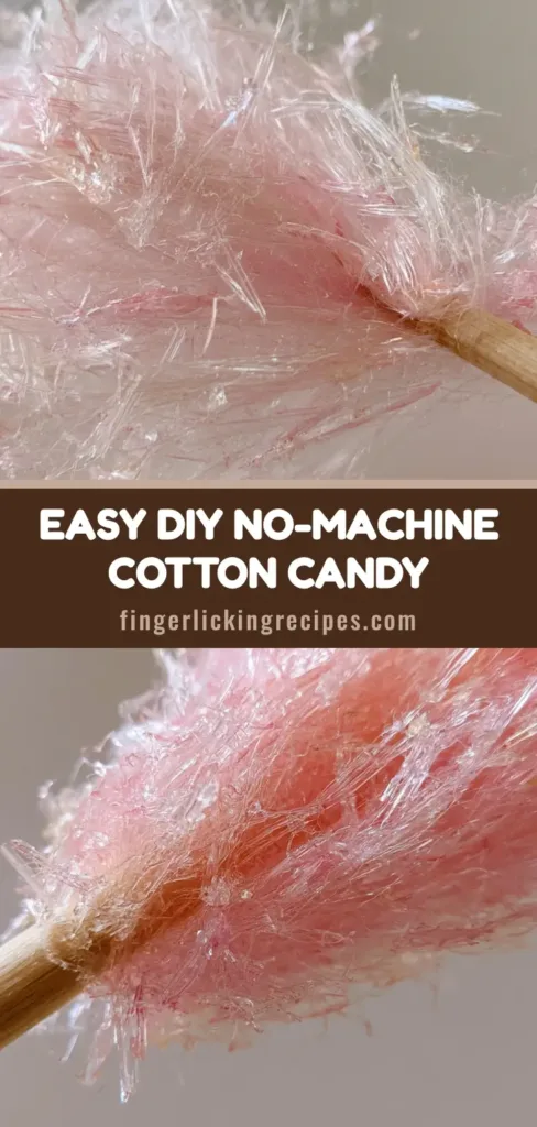 A handheld smartphone photo of pink spun sugar threads wrapped around a wooden stick. (Homemade Cotton Candy Without a Machine)