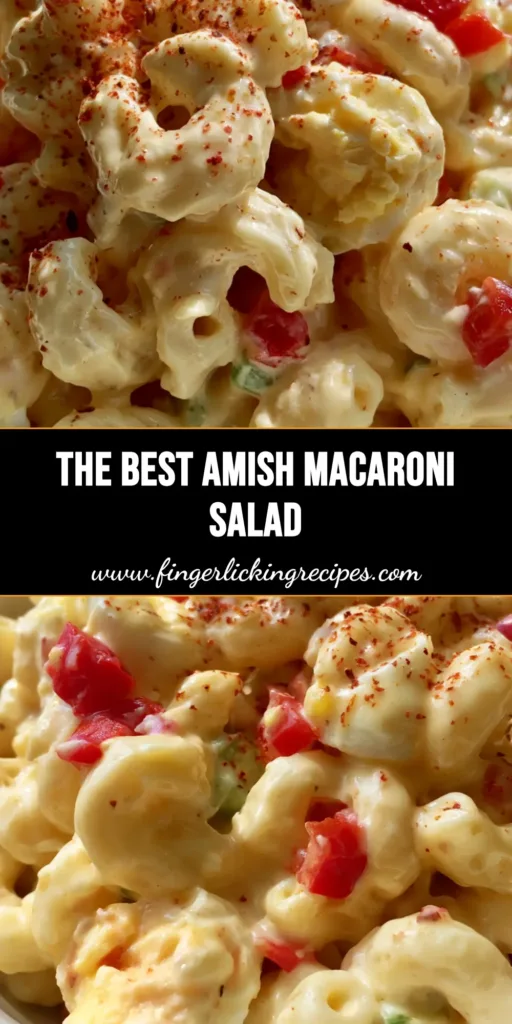 Amish Macaroni Salad: The Ultimate Creamy and Tangy Summer Side Dish 5 A top-down view of Amish Macaroni Salad in a white ceramic bowl showing creamy pale yellow dressing and chunks of egg. (Amish Macaroni Salad)