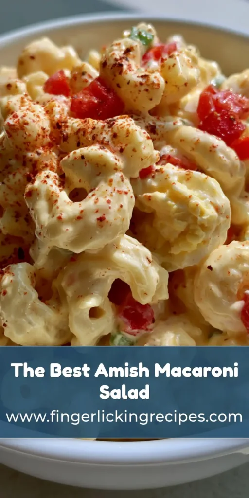 Amish Macaroni Salad: The Ultimate Creamy and Tangy Summer Side Dish 7 A top-down view of Amish Macaroni Salad in a white ceramic bowl showing creamy pale yellow dressing and chunks of egg. (Amish Macaroni Salad)
