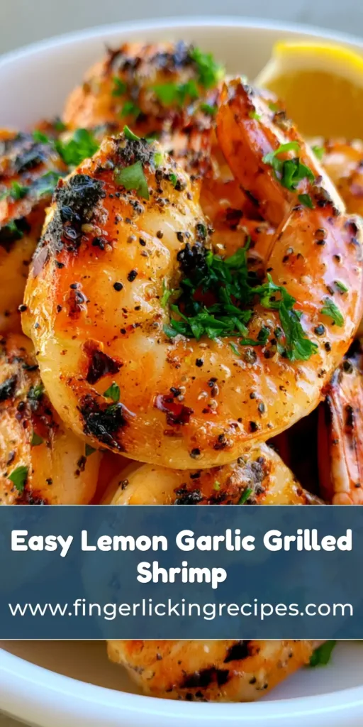 Grilled Shrimp with Charred Lemon Garlic Glaze and Fresh Parsley 7 A pile of succulent Grilled Shrimp with black char marks, lemon-garlic oil glaze, and fresh parsley in a white bowl.