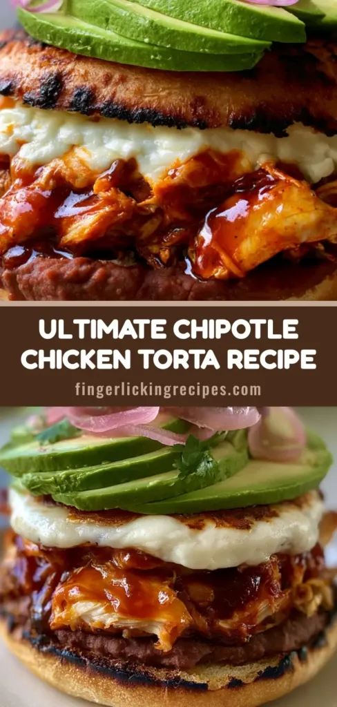 Chipotle Chicken Torta Recipe: The Ultimate Mexican Street Food Experience 6 A towering Chipotle Chicken Torta with melted Oaxaca cheese, glossy adobo chicken, and vibrant avocado on a charred telera roll.