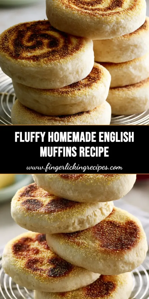Homemade English Muffins: The Ultimate Guide to Nooks and Crannies 4 A stack of five Homemade English Muffins on a circular wire rack, showing golden-brown toasted patterns and a heavy cornmeal dusting.