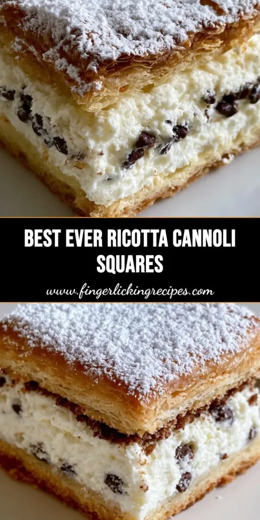 Ricotta Cannoli Squares: The Ultimate Flaky Italian Dessert Bar 5 A stack of Ricotta Cannoli Squares showing the flaky golden-brown crust and thick white filling with chocolate chips.