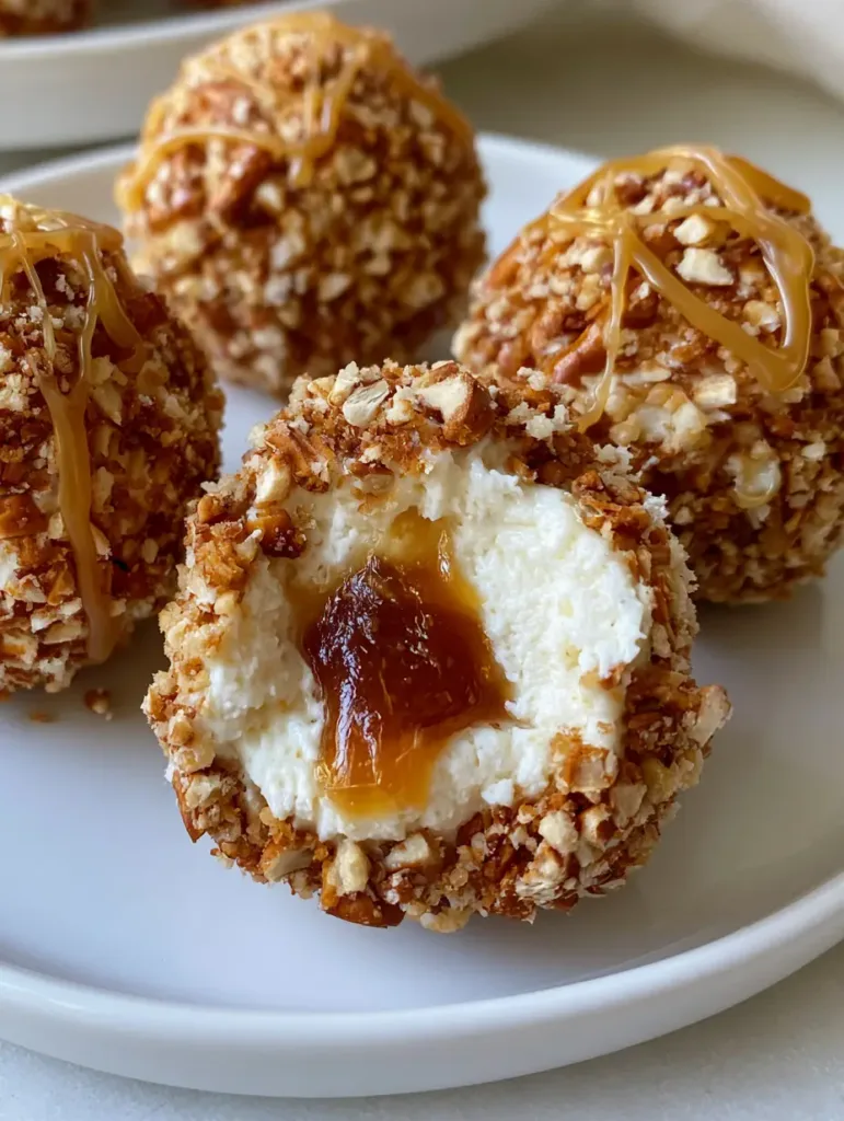 Salted Caramel Pretzel Cheesecake Bites: The Ultimate No-Bake Sweet & Salty Treat 3 Close-up of no-bake cheesecake balls heavily coated in crushed salted pretzels with caramel drizzle. (Salted Caramel Pretzel Cheesecake Bites)