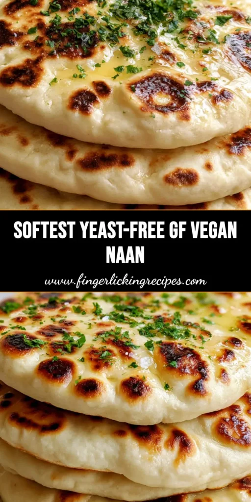 A stack of three Gluten-Free Vegan Naan flatbreads with golden bubbles and fresh parsley on a white plate.