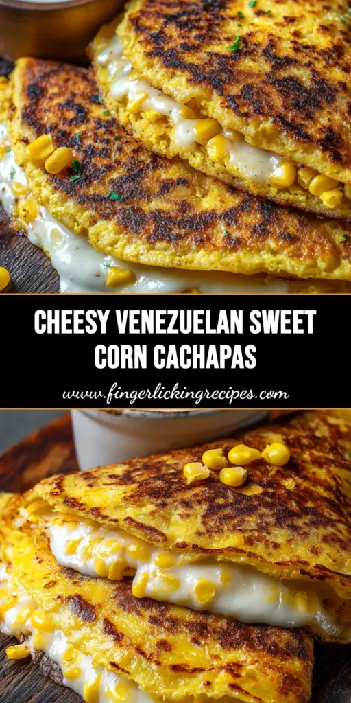 Two folded Venezuelan Sweet Corn Cachapas on a dark wooden board showing melted mozzarella and charred corn texture.