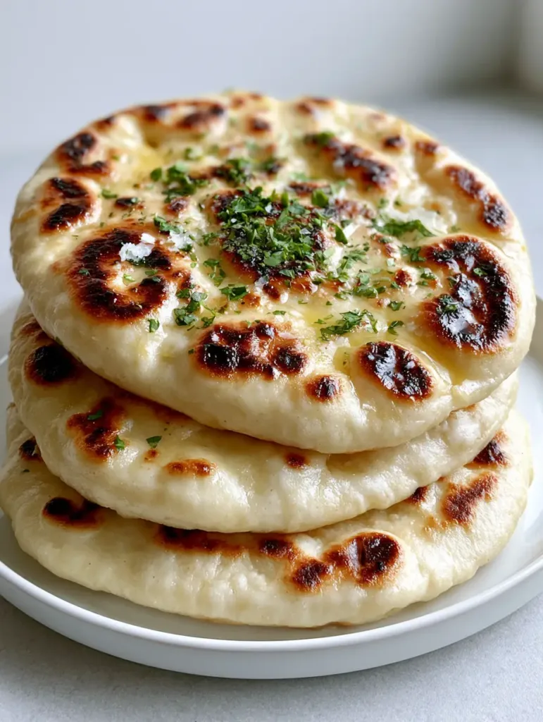 Close-up of Gluten-Free Vegan Naan showing dark brown leopard spotting and melted vegan butter.