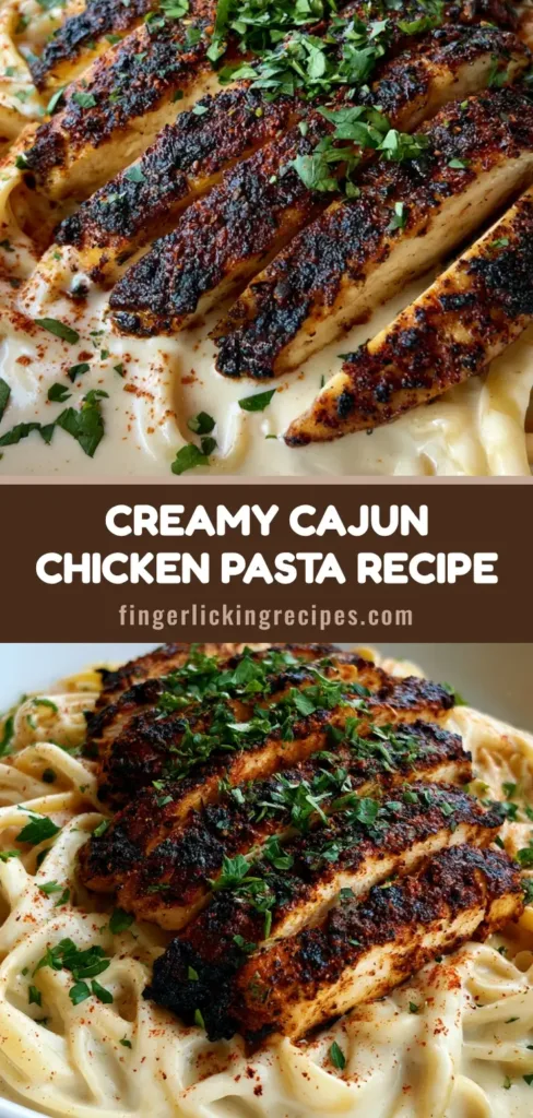 A close-up shot of Cajun Chicken Fettuccine Alfredo in a white bowl, featuring sliced blackened chicken and creamy ivory sauce on a grey stone surface.