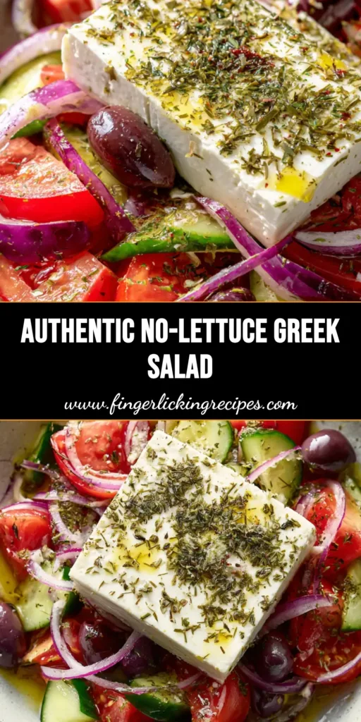 Authentic Greek Salad: The Ultimate Traditional Horiatiki Recipe 5 Top-down view of an Authentic Greek Salad in a rustic bowl with a large block of feta and oregano.