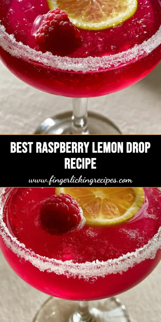 Raspberry Lemon Drop Cocktail: The Ultimate Vibrant Magenta Sipper 5 A stunning Raspberry Lemon Drop Cocktail in a sugar-rimmed coupe glass with a vibrant magenta hue and fresh berry garnish.