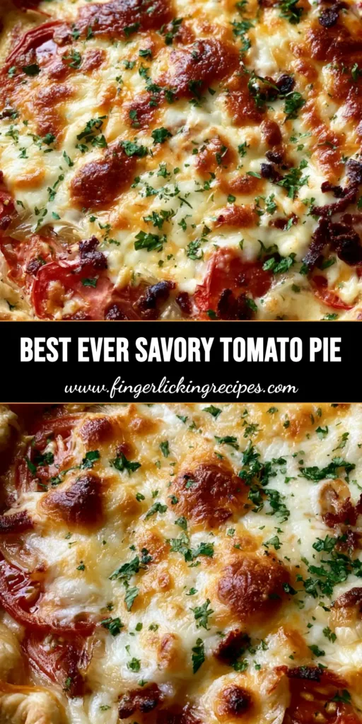 Savory Tomato Pie with Bacon: The Ultimate Southern Summer Classic 4 A top-down view of a Savory Tomato Pie with Bacon in a fluted white dish, featuring bubbly toasted cheese and fresh parsley garnish.