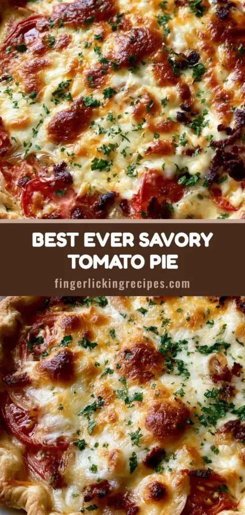 Savory Tomato Pie with Bacon: The Ultimate Southern Summer Classic 6 A top-down view of a Savory Tomato Pie with Bacon in a fluted white dish, featuring bubbly toasted cheese and fresh parsley garnish.