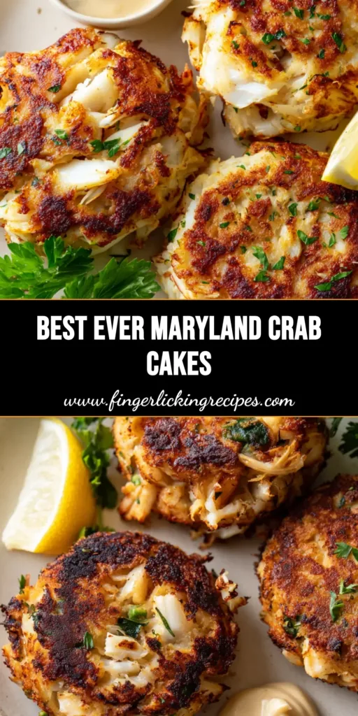 A stack of three thick Maryland-style crab cakes with visible jumbo lump meat and Old Bay seasoning. (Old Bay Crab Cake Recipe)