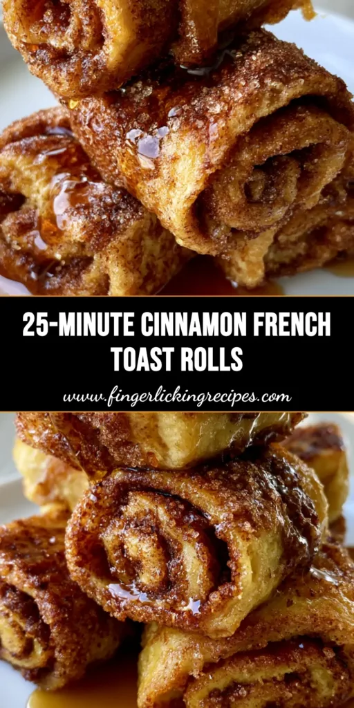 A towering stack of Cinnamon Roll French Toast Roll-Ups on a white plate, drizzled with thick amber maple syrup. (Cinnamon Roll French Toast Roll-Ups)